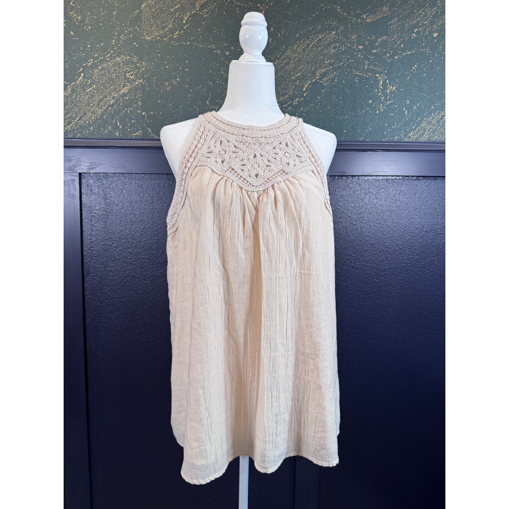 Kirundo Sleeveless Crochet Lace Halter Top Beige